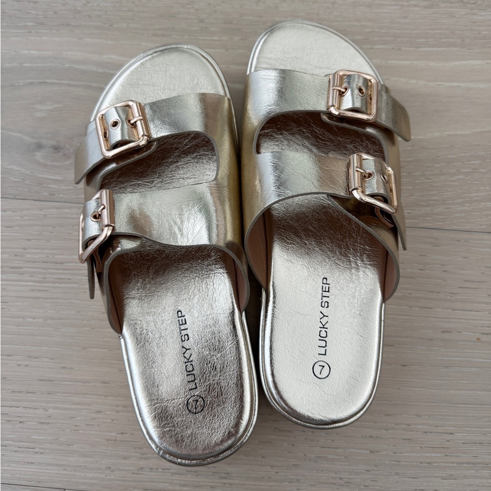 Metallic Gold Platform Sandals - Picture 5 of 5